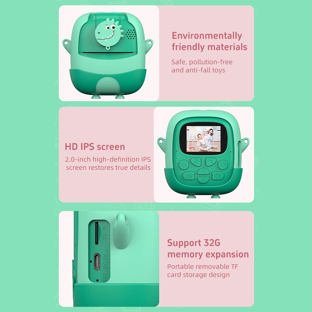 V562-B1003384060DBT-221820-04 720P Hd Reversible Mini Digital Camera For Children - Cartoon Print - Green - Image 5