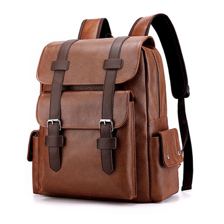 V562-B1005875060DBT-202505191448-00 Large Capacity Pu Leather Laptop Backpack For Travel & School - Light Brown - Image 1