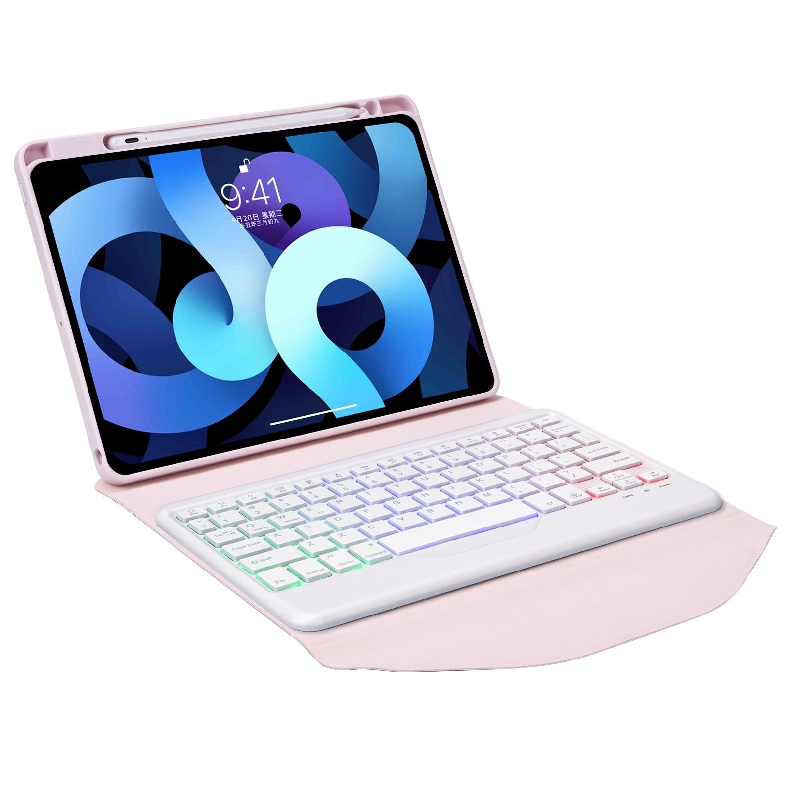 V562-B100972300ADE-202504291937-08 Bluetooth Keyboard Leather Case For Ipad Pro 11 - Backlit With Pen Slot - Pink - Image 9