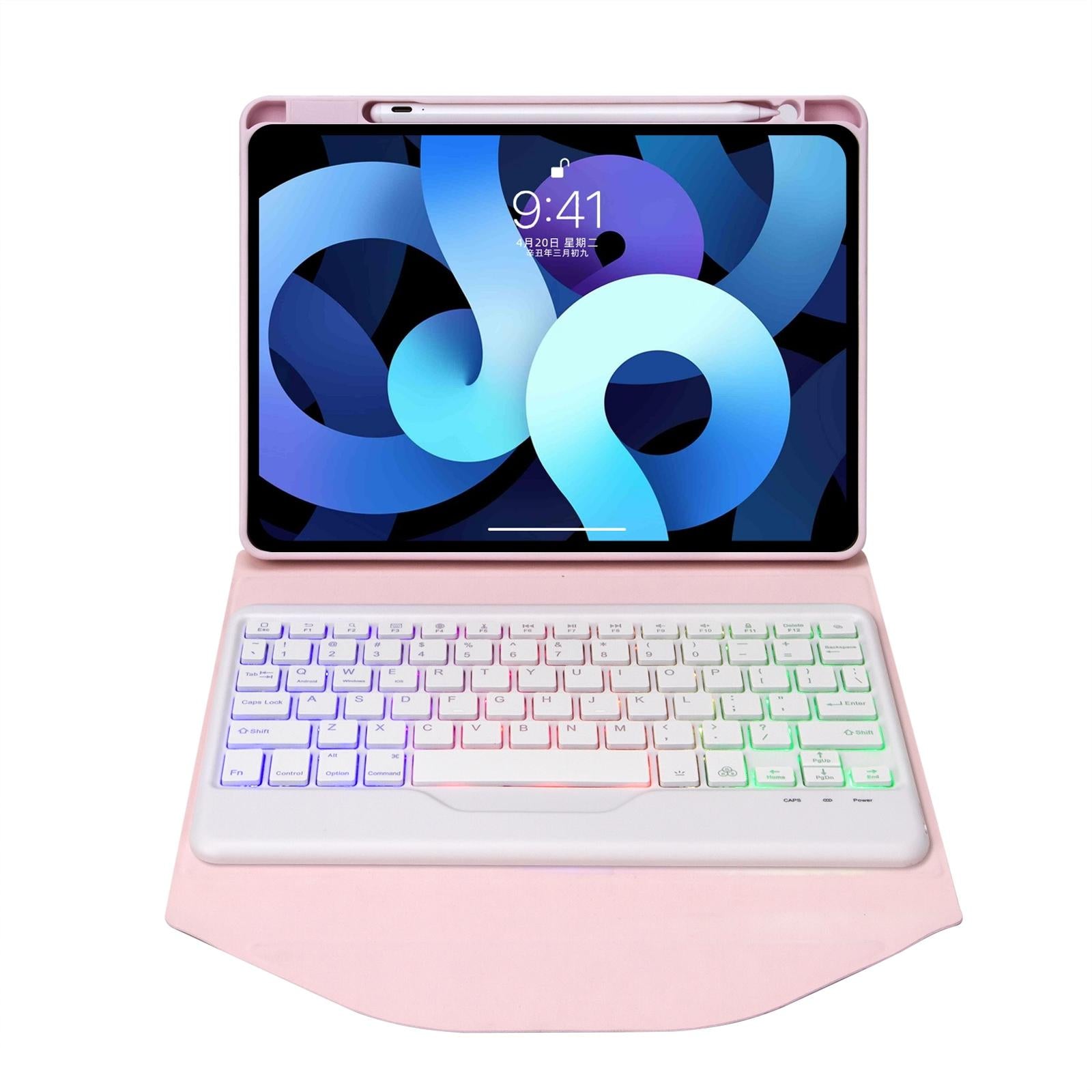 V562-B100972300ADE-202504291937-09 Bluetooth Keyboard Leather Case For Ipad Pro 11 - Backlit With Pen Slot - Pink - Image 10