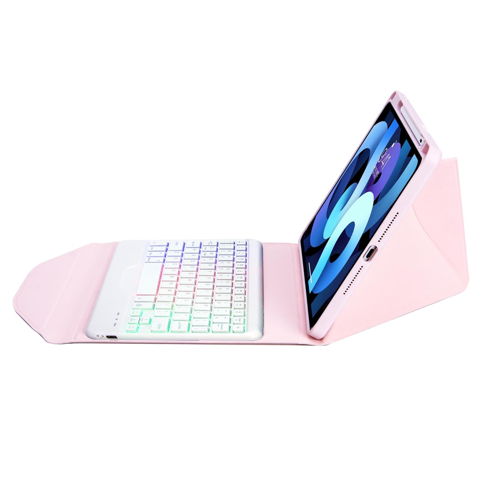 V562-B100972300ADE-202504291937-10 Bluetooth Keyboard Leather Case For Ipad Pro 11 - Backlit With Pen Slot - Pink - Image 11