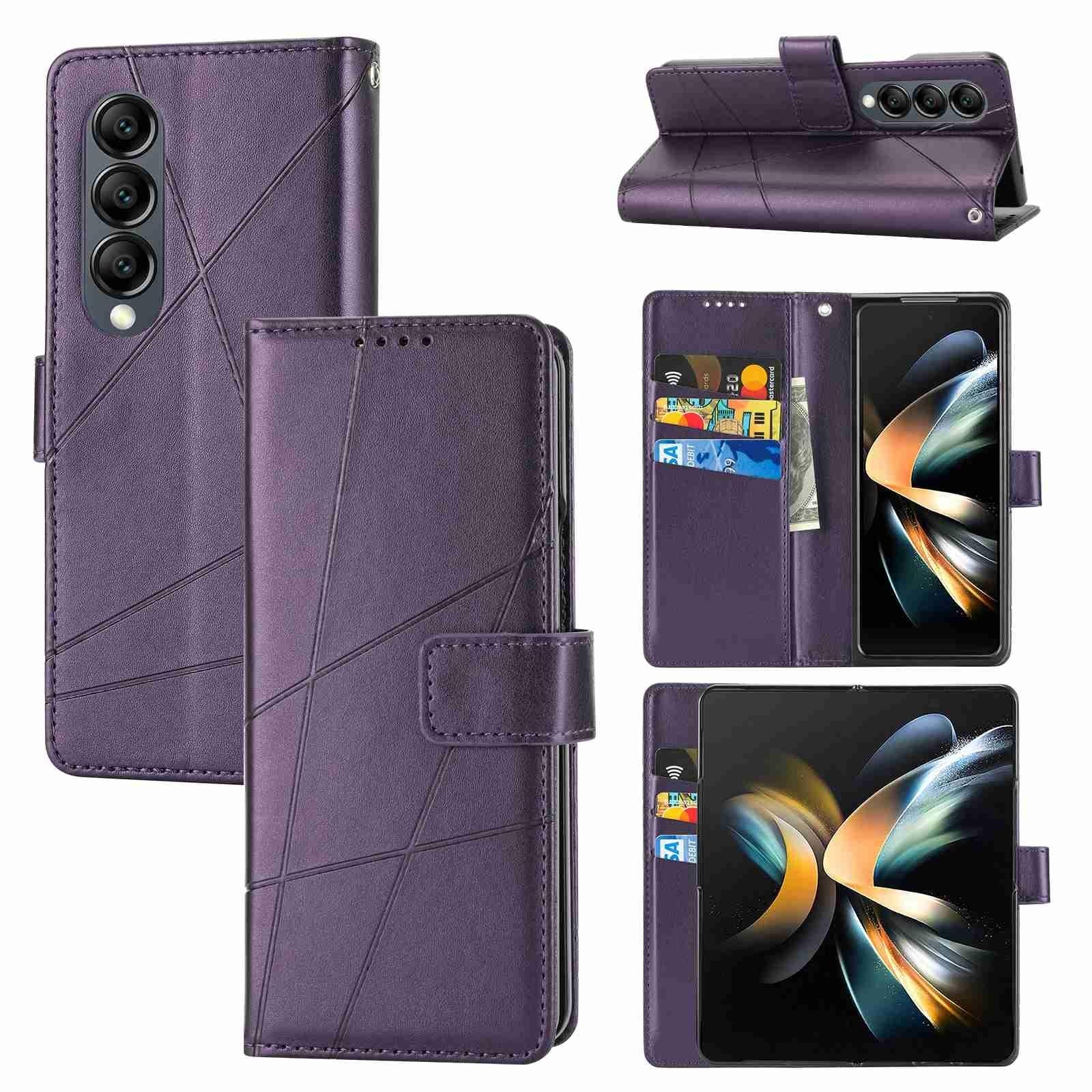 V562-B102570600ADE-202505221907-01 For Samsung Galaxy Z Fold4 5G Embossed Pu Leather Phone Case - Black - Image 2