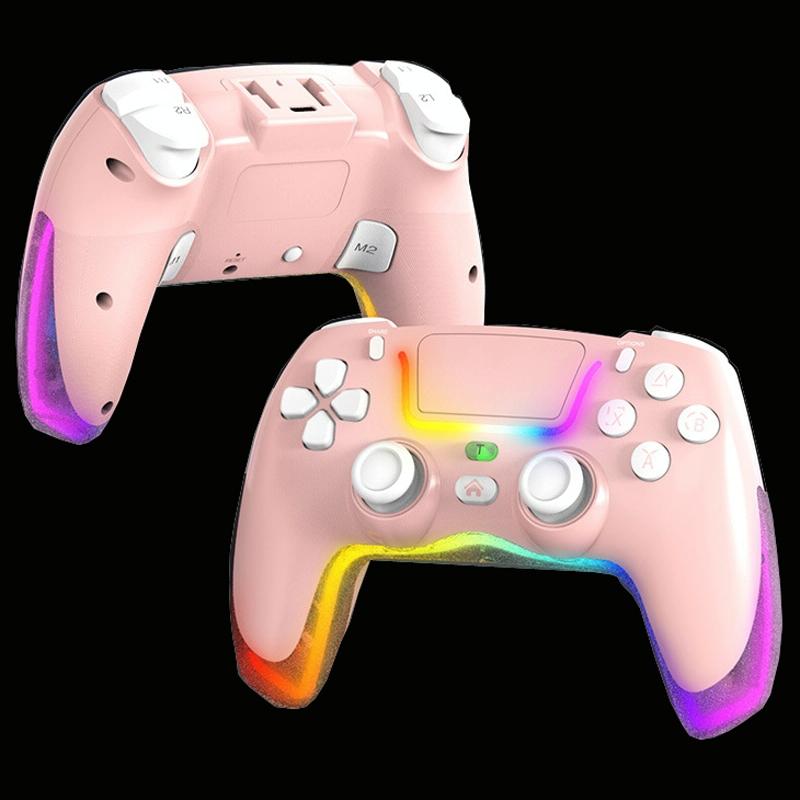 V562-B1028893060DBT-226274-00 Wireless Bluetooth Grip for Ps4 with Dazzling Colour Light - Pink - Image 1