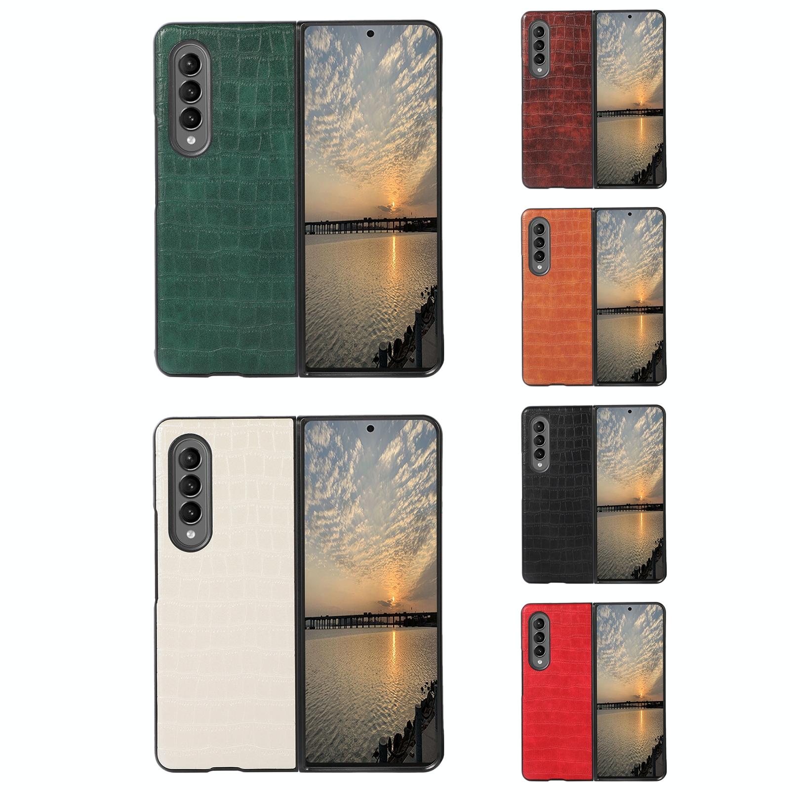 V562-B103370300ADE-202504292105-05 For Samsung Galaxy Z Fold4 5G Foldable Crocodile Texture Phone Case - Pu Leather - Red - Image 6