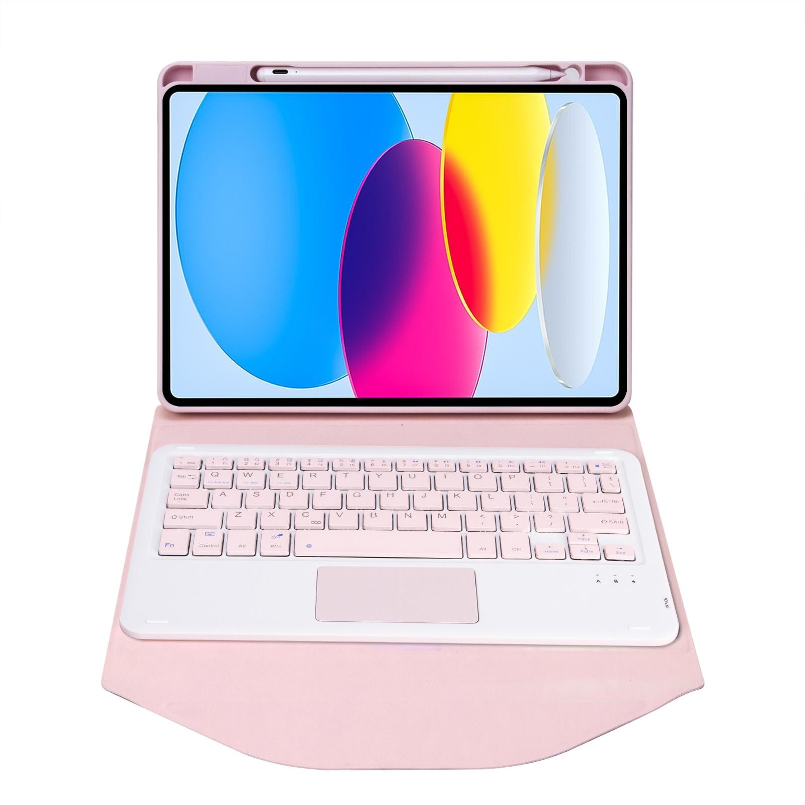 V562-B103575400ADE-202504291847-03 Bluetooth Keyboard Leather Tablet Case With Pen Slot And Touchpad - Pink - Image 4