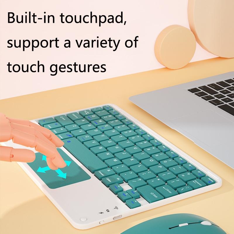 V562-B1042040060DBT-202505261211-04 Portable 9.7 Tablet Keyboard With Bluetooth Touchpad & Mouse Set For Ipad - Mint Green + Mouse - Image 5