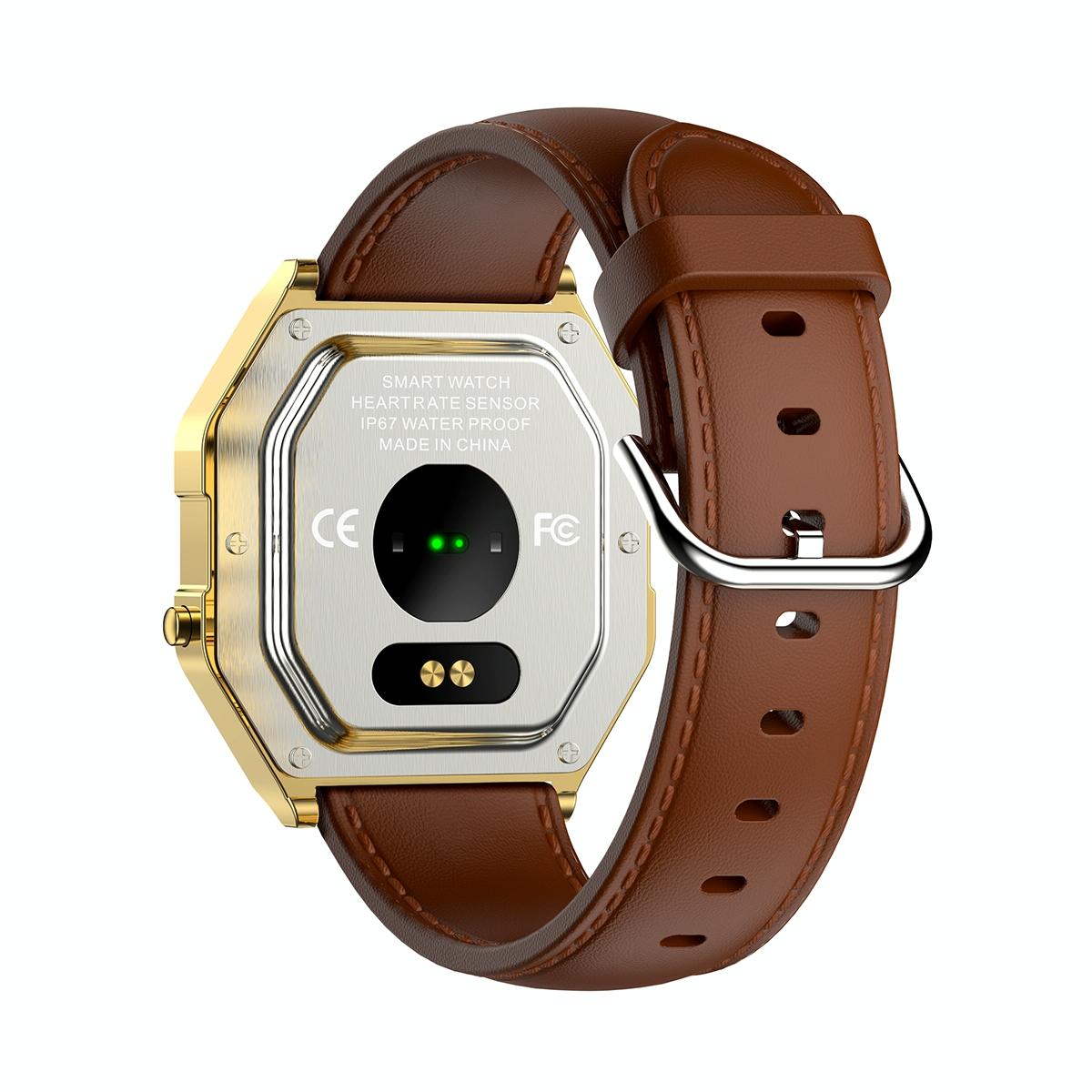 V562-B104237100AYS-202504181125-03 Leather Band Smartwatch With Waterproof Colour Screen - Gold - Image 4