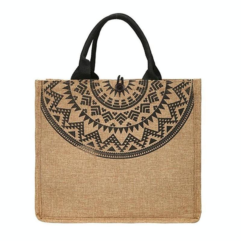 V562-B1056484060DBT-202503041316-00 Simple Linen Tote Bag with Large Capacity - Style Print - Semicircle - Image 1