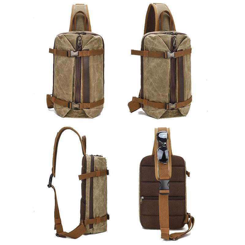 V562-B1058724060DBT-202503041240-02 Retro Waxed Canvas Chest Bag Large Capacity Shoulder Crossbody Bag For Men - Khaki - Image 3