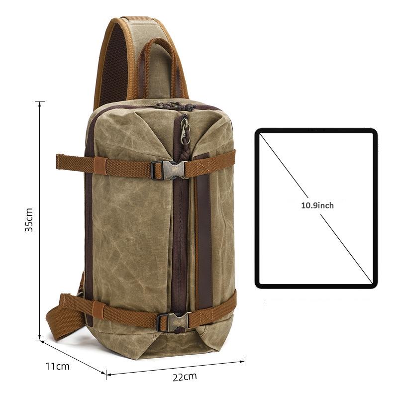 V562-B1058724060DBT-202503041240-03 Retro Waxed Canvas Chest Bag Large Capacity Shoulder Crossbody Bag For Men - Khaki - Image 4