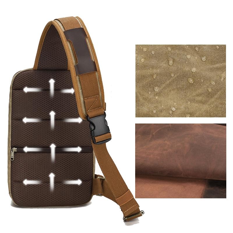 V562-B1058724060DBT-202503041240-04 Retro Waxed Canvas Chest Bag Large Capacity Shoulder Crossbody Bag For Men - Khaki - Image 5
