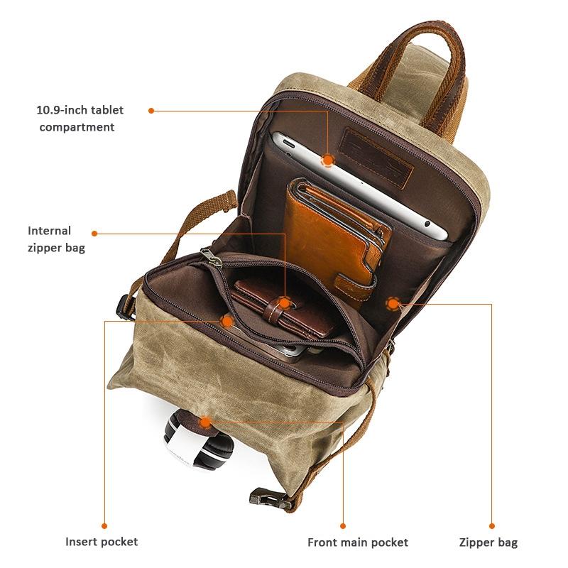 V562-B1058724060DBT-202503041240-05 Retro Waxed Canvas Chest Bag Large Capacity Shoulder Crossbody Bag For Men - Khaki - Image 6