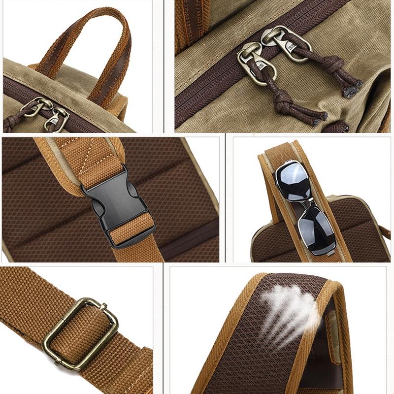 V562-B1058724060DBT-202503041240-07 Retro Waxed Canvas Chest Bag Large Capacity Shoulder Crossbody Bag For Men - Khaki - Image 8