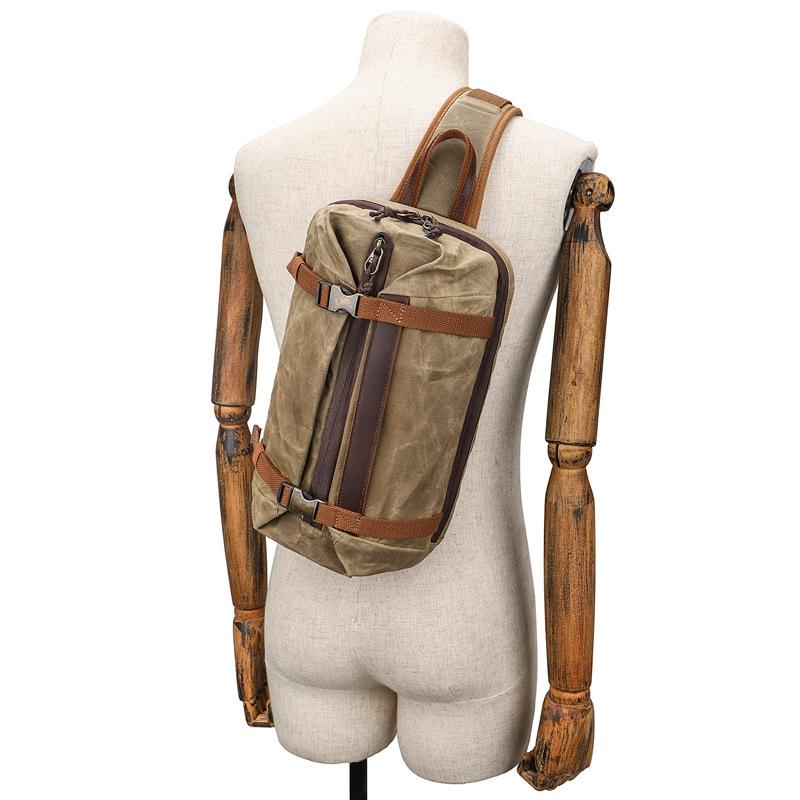 V562-B1058724060DBT-202503041240-08 Retro Waxed Canvas Chest Bag Large Capacity Shoulder Crossbody Bag For Men - Khaki - Image 9