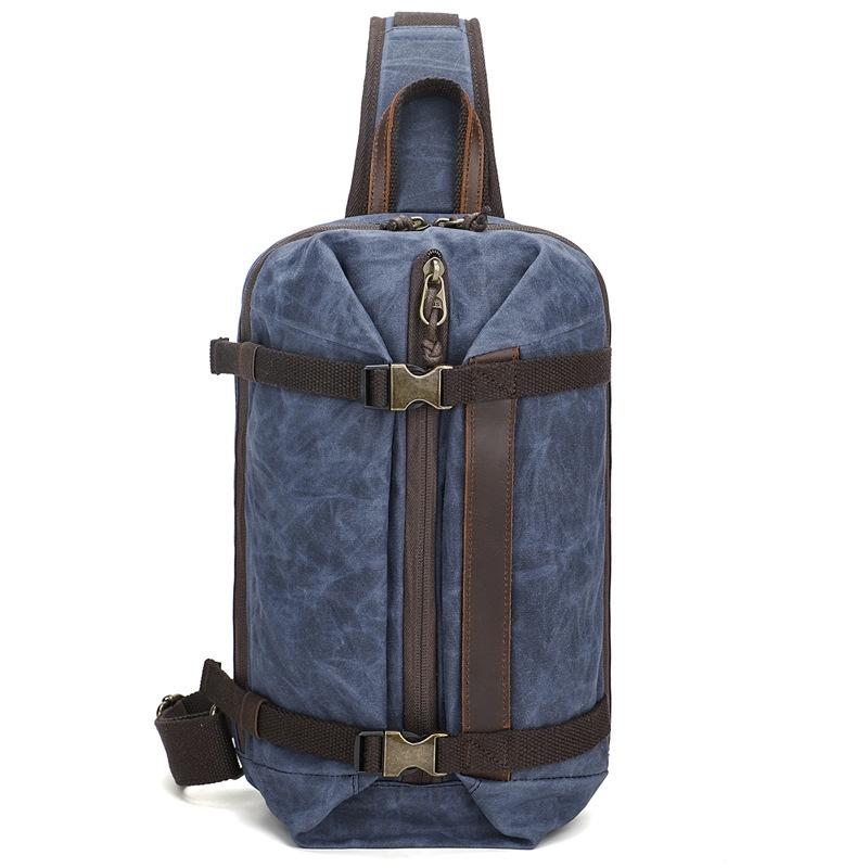 V562-B1058724060DBT-202503041240-10 Retro Waxed Canvas Chest Bag Large Capacity Shoulder Crossbody Bag For Men - Khaki - Image 11