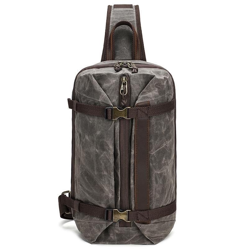 V562-B1058724060DBT-202503041240-11 Retro Waxed Canvas Chest Bag Large Capacity Shoulder Crossbody Bag For Men - Khaki - Image 12