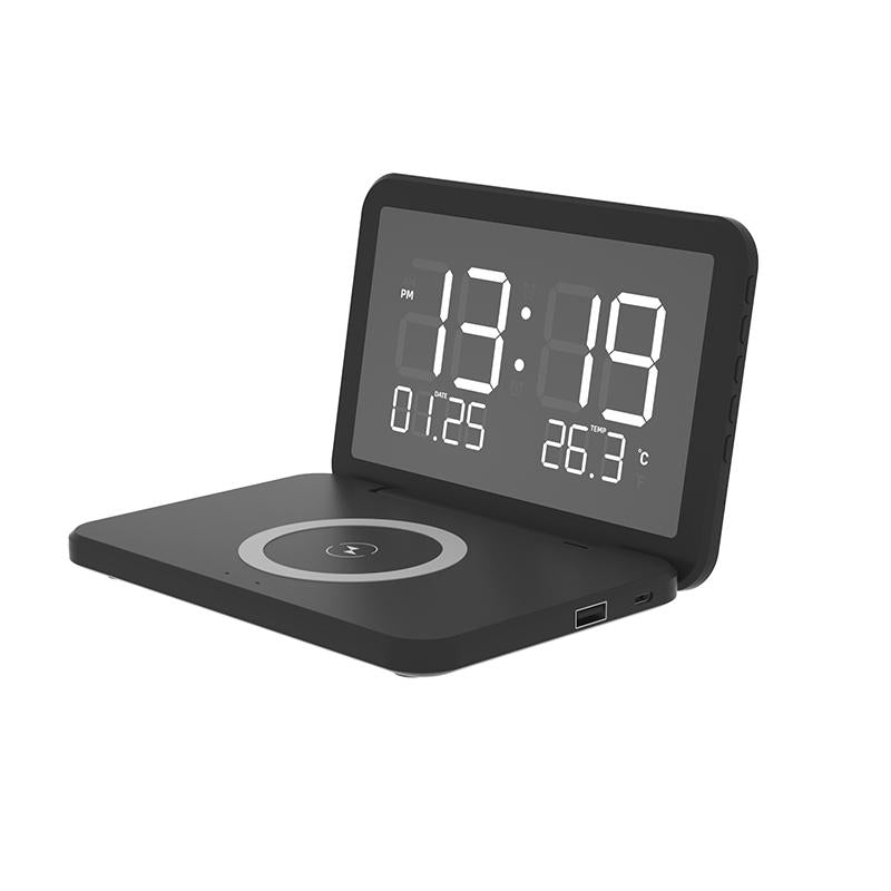 V562-B105910200ADE-202504211910-01 Foldable Desk Calendar Clock With Wireless Charger & Alarm - White - Image 2