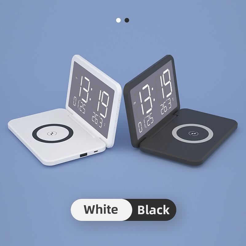 V562-B105910200ADE-202504211910-02 Foldable Desk Calendar Clock With Wireless Charger & Alarm - White - Image 3