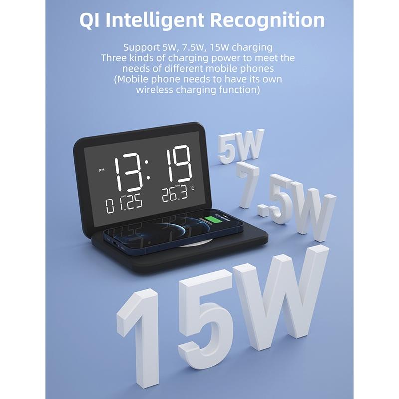 V562-B105910200ADE-202504211910-05 Foldable Desk Calendar Clock With Wireless Charger & Alarm - White - Image 6
