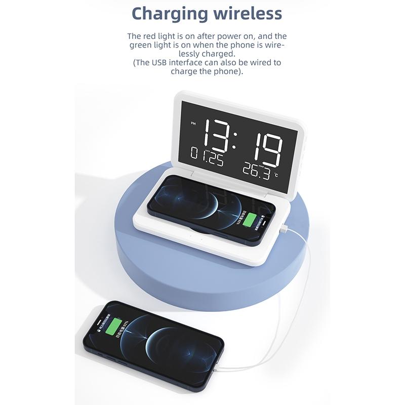 V562-B105910200ADE-202504211910-07 Foldable Desk Calendar Clock With Wireless Charger & Alarm - White - Image 8