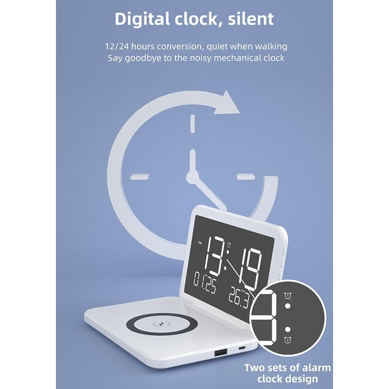 V562-B105910200ADE-202504211910-09 Foldable Desk Calendar Clock With Wireless Charger & Alarm - White - Image 10
