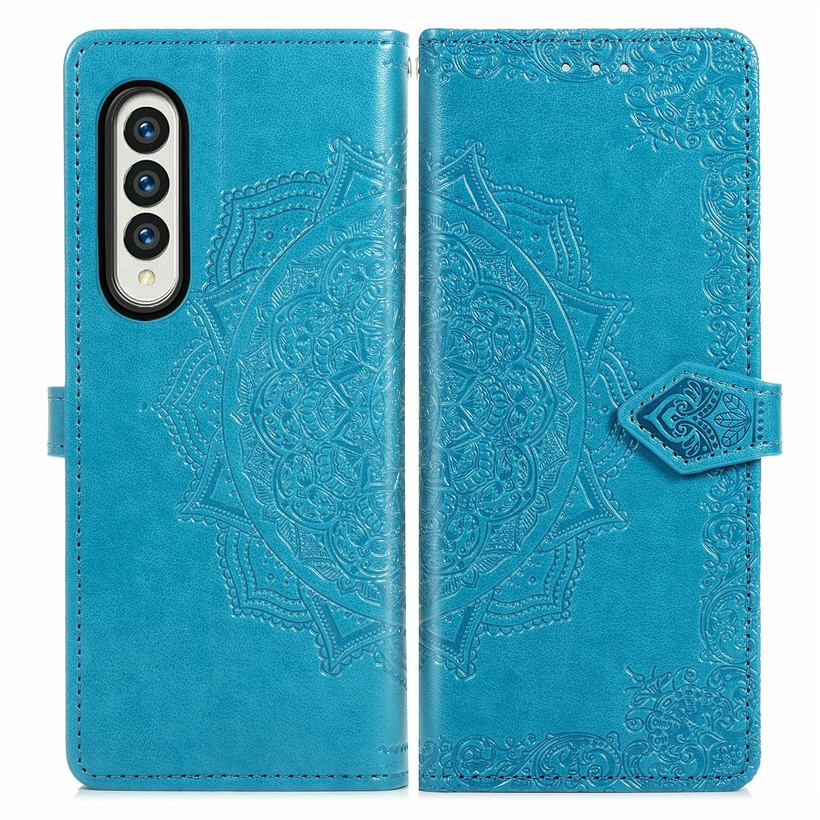 V562-B106859100AYS-202503211406-02 For Samsung Galaxy Z Fold4 5G Embossed Mandala Leather Phone Case - Blue - Image 3