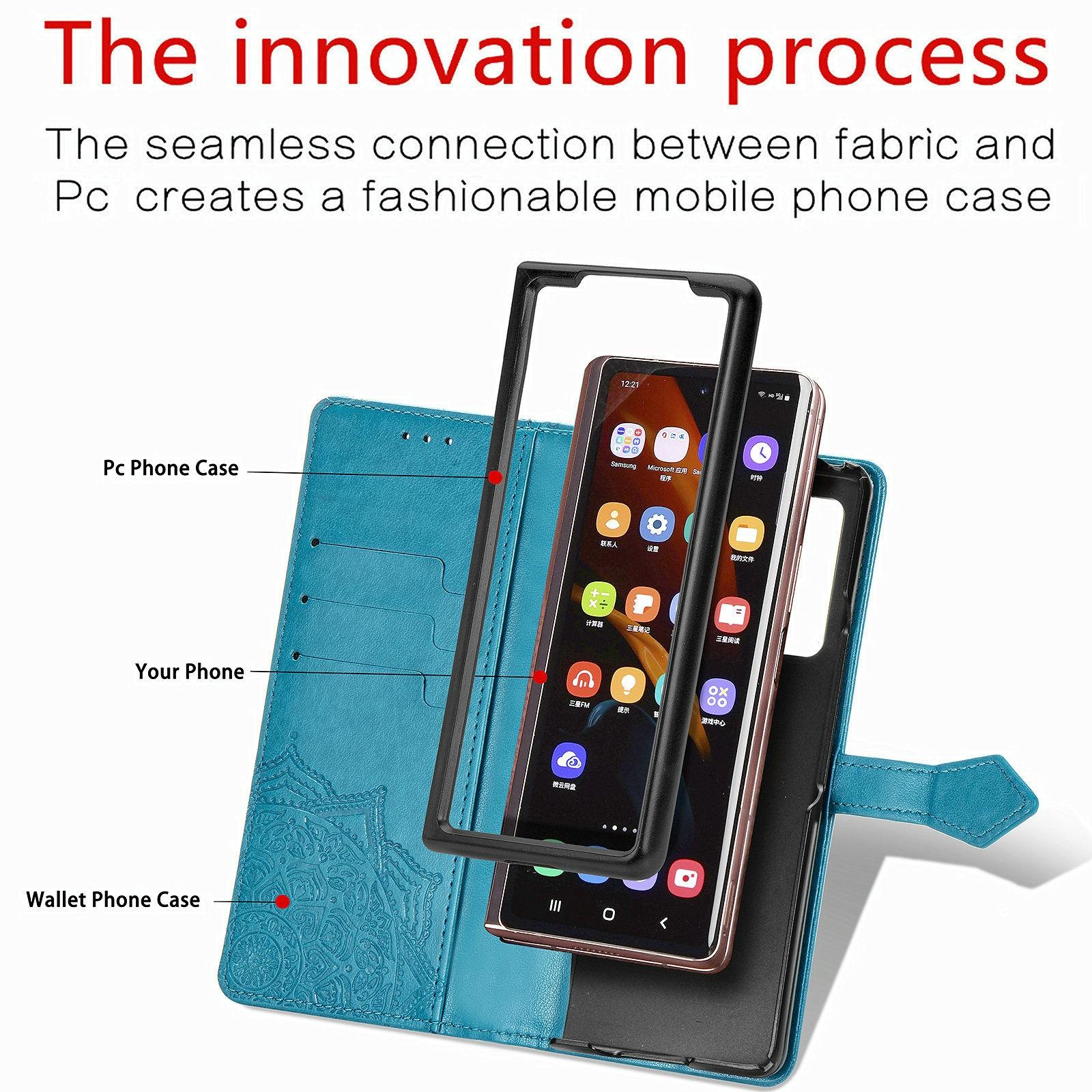 V562-B106859100AYS-202503211406-05 For Samsung Galaxy Z Fold4 5G Embossed Mandala Leather Phone Case - Blue - Image 6