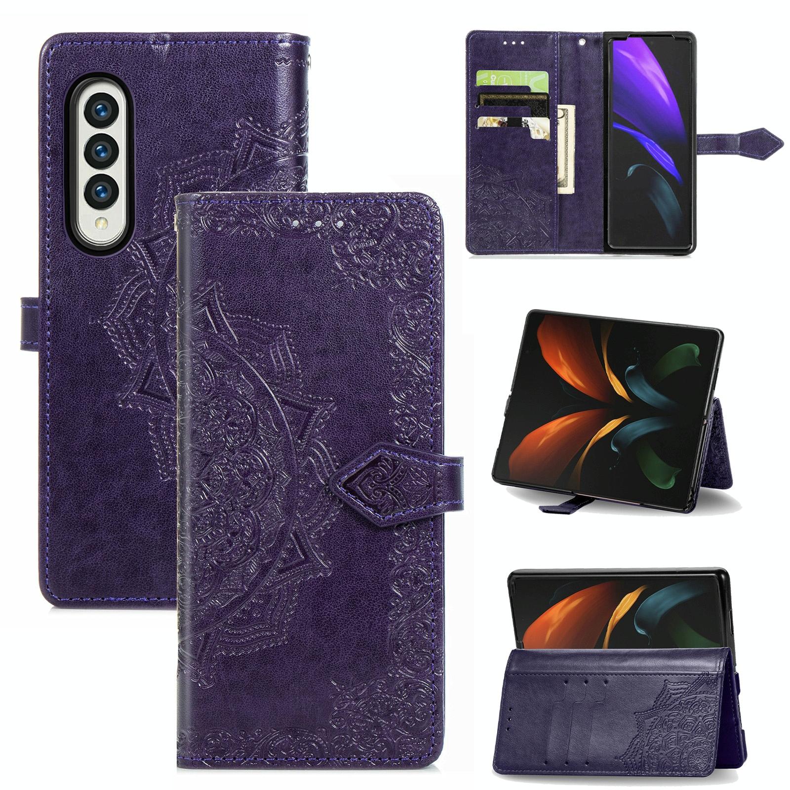 V562-B106859100AYS-202503211406-07 For Samsung Galaxy Z Fold4 5G Embossed Mandala Leather Phone Case - Blue - Image 8