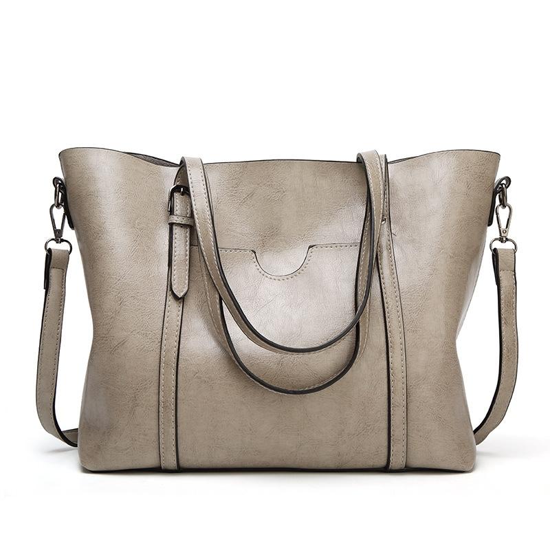 V562-B1087371060DBT-202503041341-01 Stylish All-match Leather Handbag - Wax Finish - Khaki - Image 2