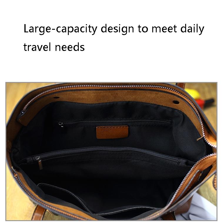 V562-B1087371060DBT-202503041341-03 Stylish All-match Leather Handbag - Wax Finish - Khaki - Image 4