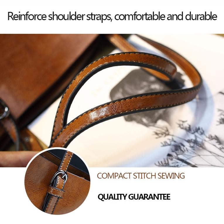 V562-B1087371060DBT-202503041341-04 Stylish All-match Leather Handbag - Wax Finish - Khaki - Image 5