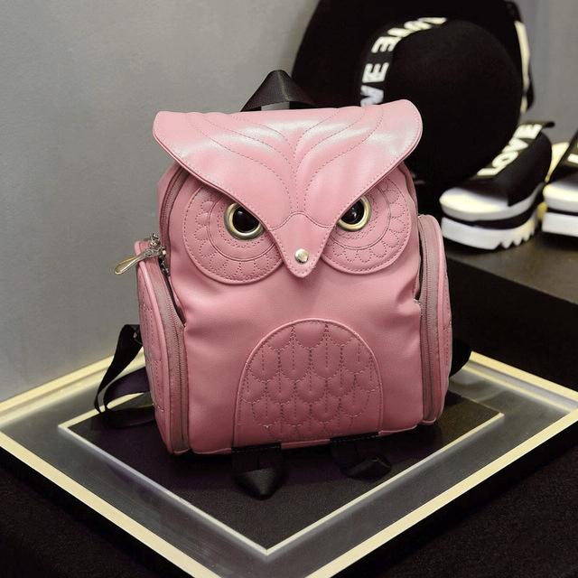 V562-B1092404810DBT-202505271311-00 Women Owl Print Pu Backpack - Colourful and Stylish - Pink - Image 1