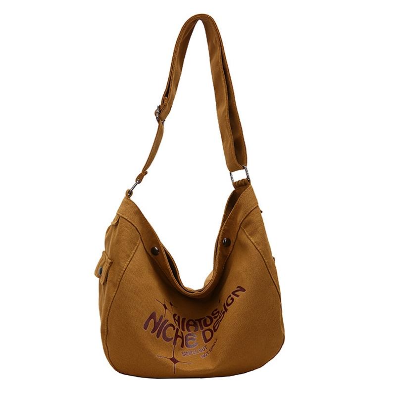 V562-B1096484060DBT-202505201313-01 Printed Letter Canvas Tote For Women Spacious & Casual - Khaki - Image 2