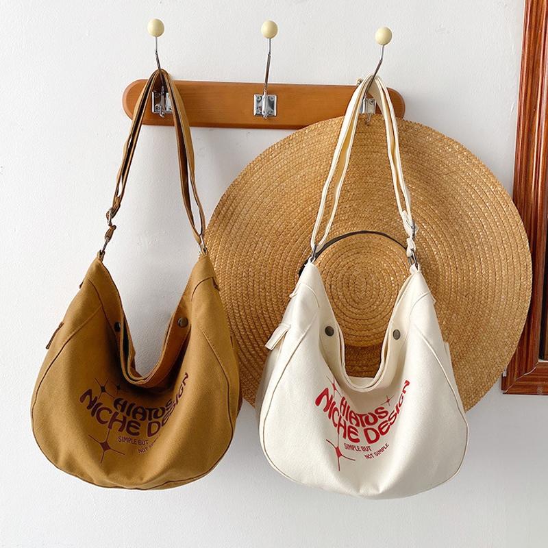 V562-B1096484060DBT-202505201313-02 Printed Letter Canvas Tote For Women Spacious & Casual - Khaki - Image 3