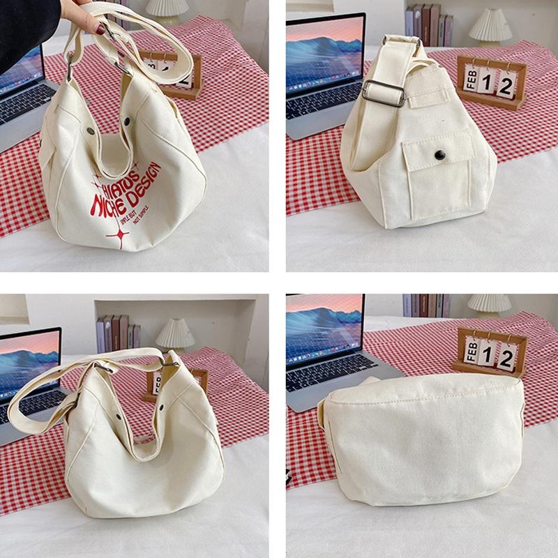 V562-B1096484060DBT-202505201313-03 Printed Letter Canvas Tote For Women Spacious & Casual - Khaki - Image 4
