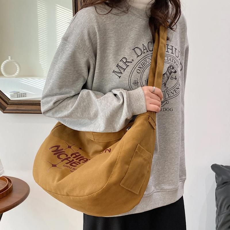 V562-B1096484060DBT-202505201313-07 Printed Letter Canvas Tote For Women Spacious & Casual - Khaki - Image 8
