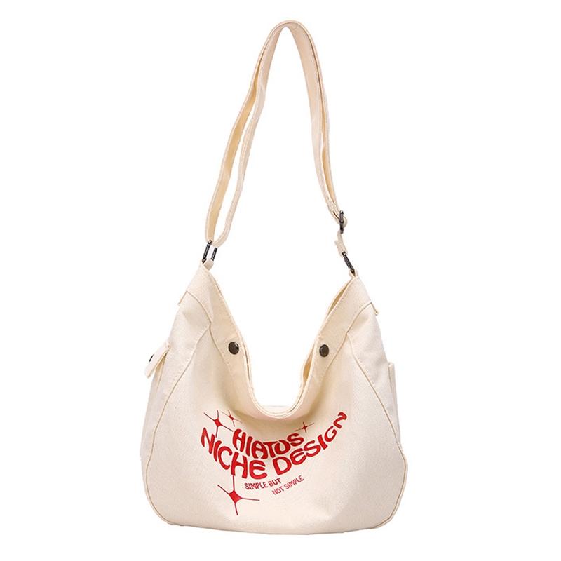 V562-B1096484060DBT-202505201313-08 Printed Letter Canvas Tote For Women Spacious & Casual - Khaki - Image 9