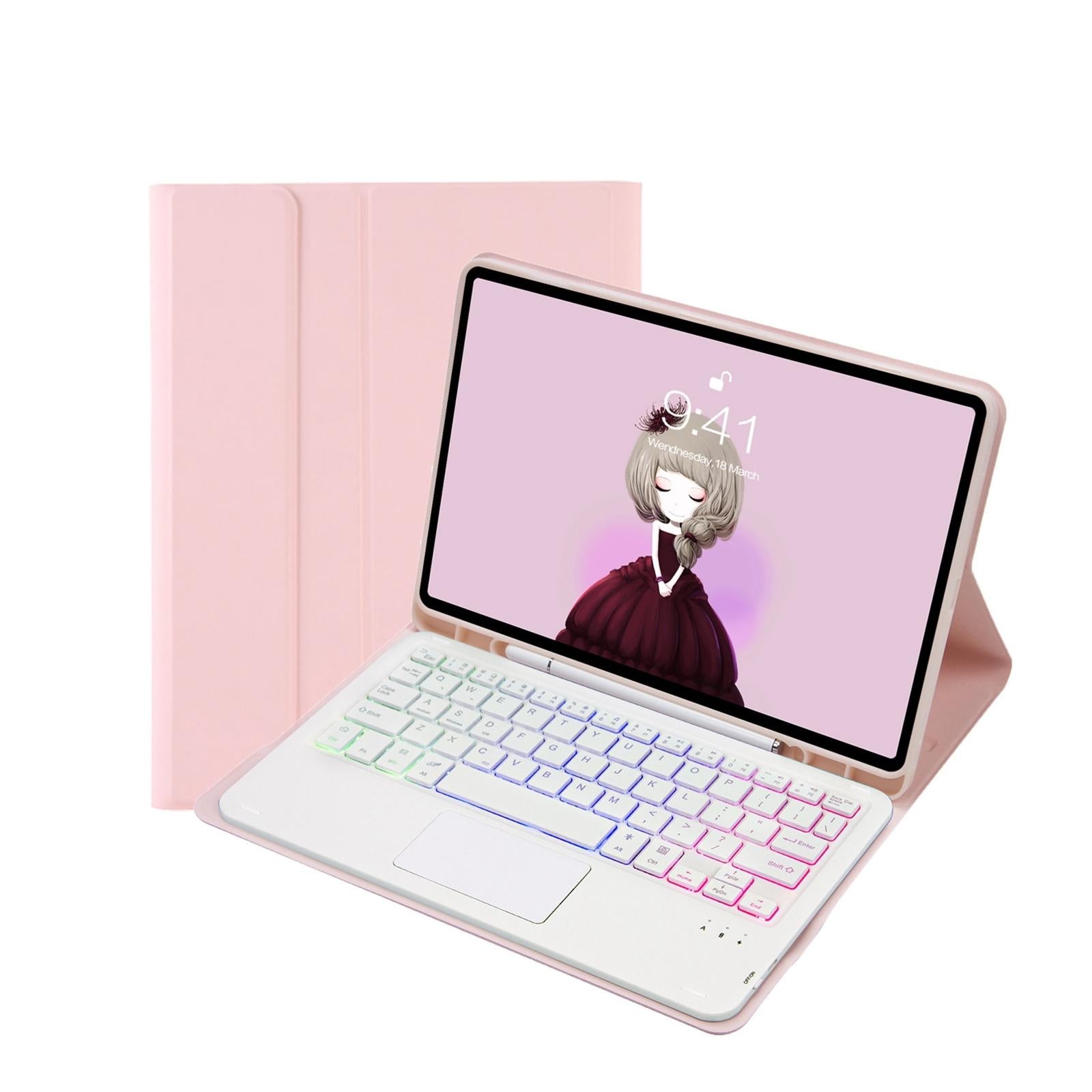 V562-B200610300ADE-202504291846-01 Bluetooth Keyboard Leather Tablet Case For Ipad 10.2 / 10.5 / Air 2019 With Touch Pad & Backlight - Pink - Image 2