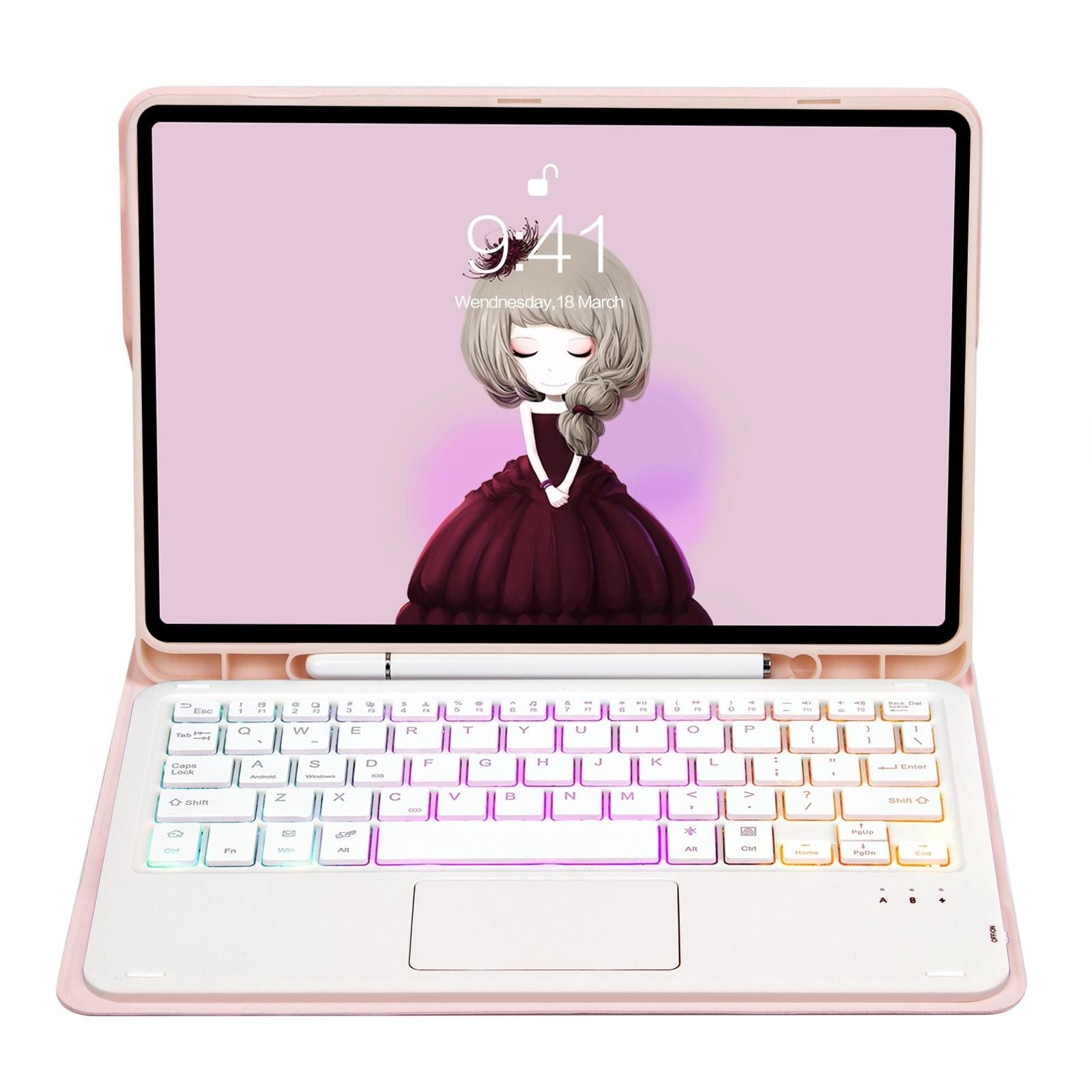 V562-B200610300ADE-202504291846-03 Bluetooth Keyboard Leather Tablet Case For Ipad 10.2 / 10.5 / Air 2019 With Touch Pad & Backlight - Pink - Image 4