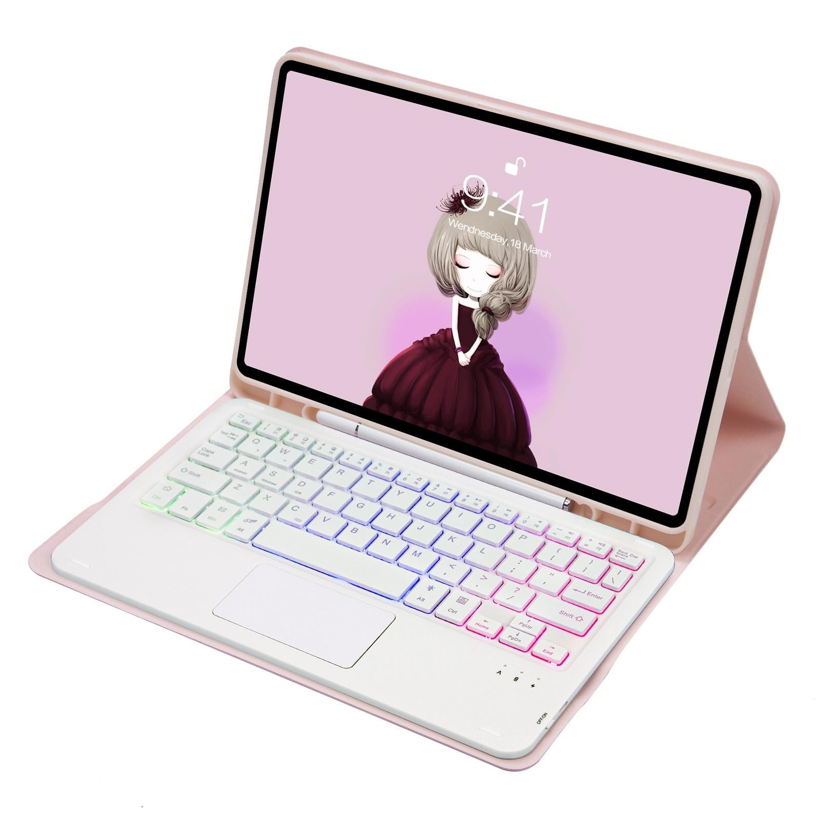 V562-B200610300ADE-202504291846-04 Bluetooth Keyboard Leather Tablet Case For Ipad 10.2 / 10.5 / Air 2019 With Touch Pad & Backlight - Pink - Image 5