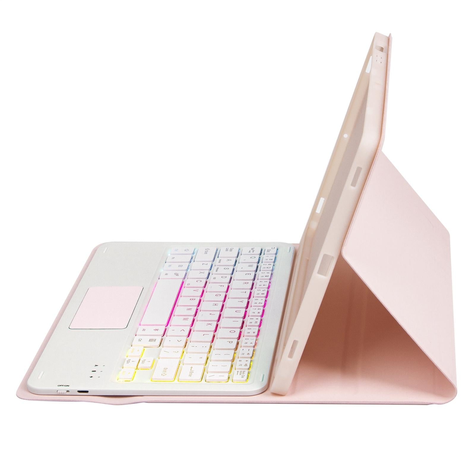 V562-B200610300ADE-202504291846-05 Bluetooth Keyboard Leather Tablet Case For Ipad 10.2 / 10.5 / Air 2019 With Touch Pad & Backlight - Pink - Image 6