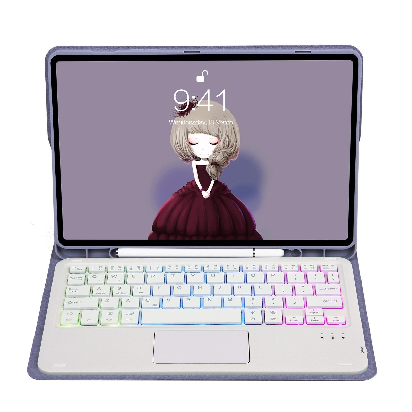 V562-B200610300ADE-202504291846-08 Bluetooth Keyboard Leather Tablet Case For Ipad 10.2 / 10.5 / Air 2019 With Touch Pad & Backlight - Pink - Image 9