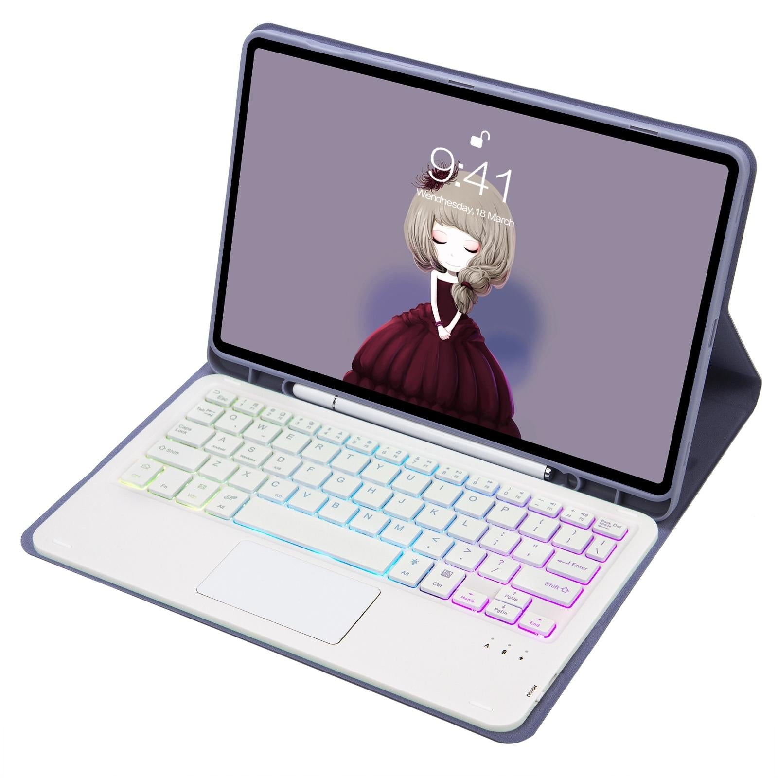 V562-B200610300ADE-202504291846-09 Bluetooth Keyboard Leather Tablet Case For Ipad 10.2 / 10.5 / Air 2019 With Touch Pad & Backlight - Pink - Image 10