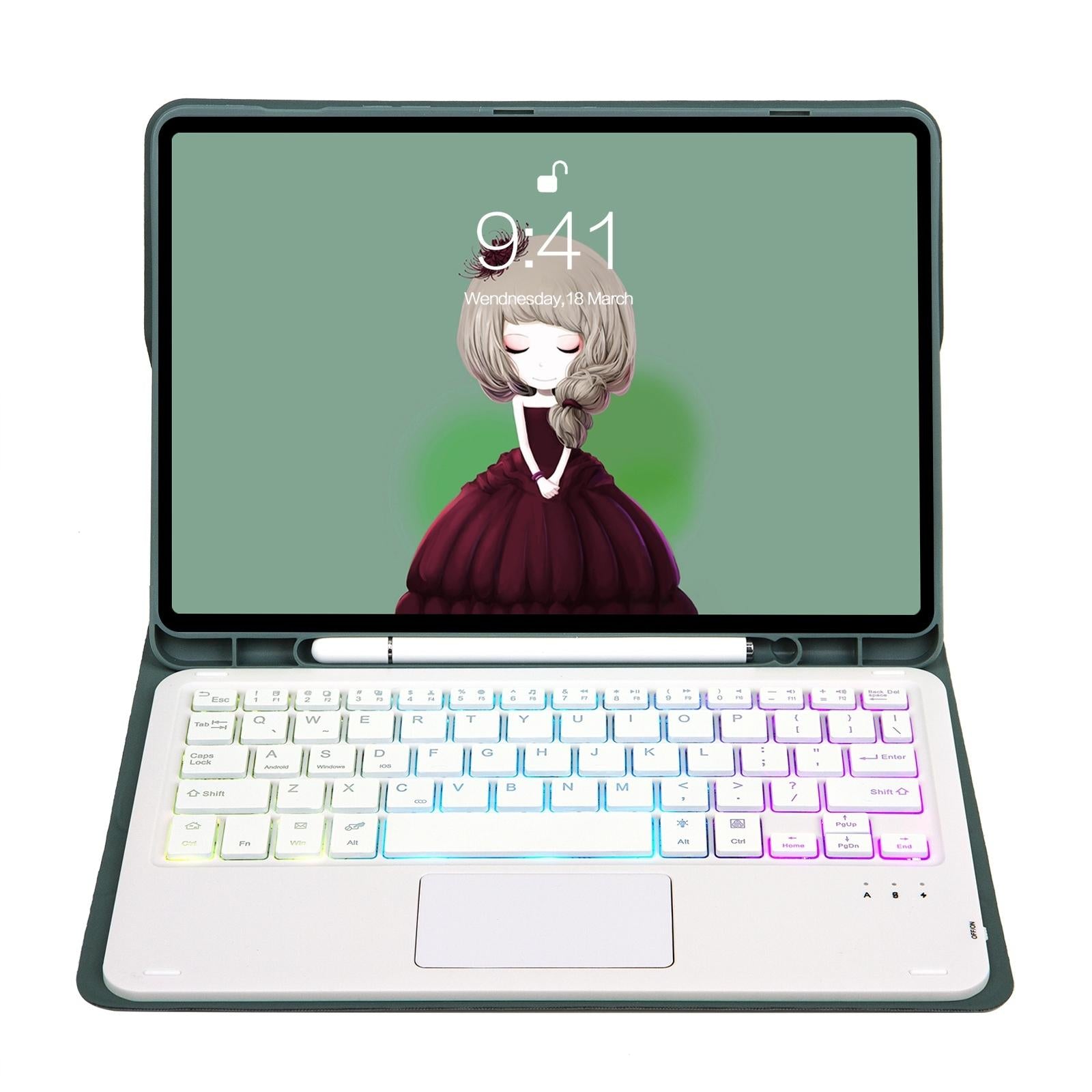 V562-B200610300ADE-202504291846-13 Bluetooth Keyboard Leather Tablet Case For Ipad 10.2 / 10.5 / Air 2019 With Touch Pad & Backlight - Pink - Image 14