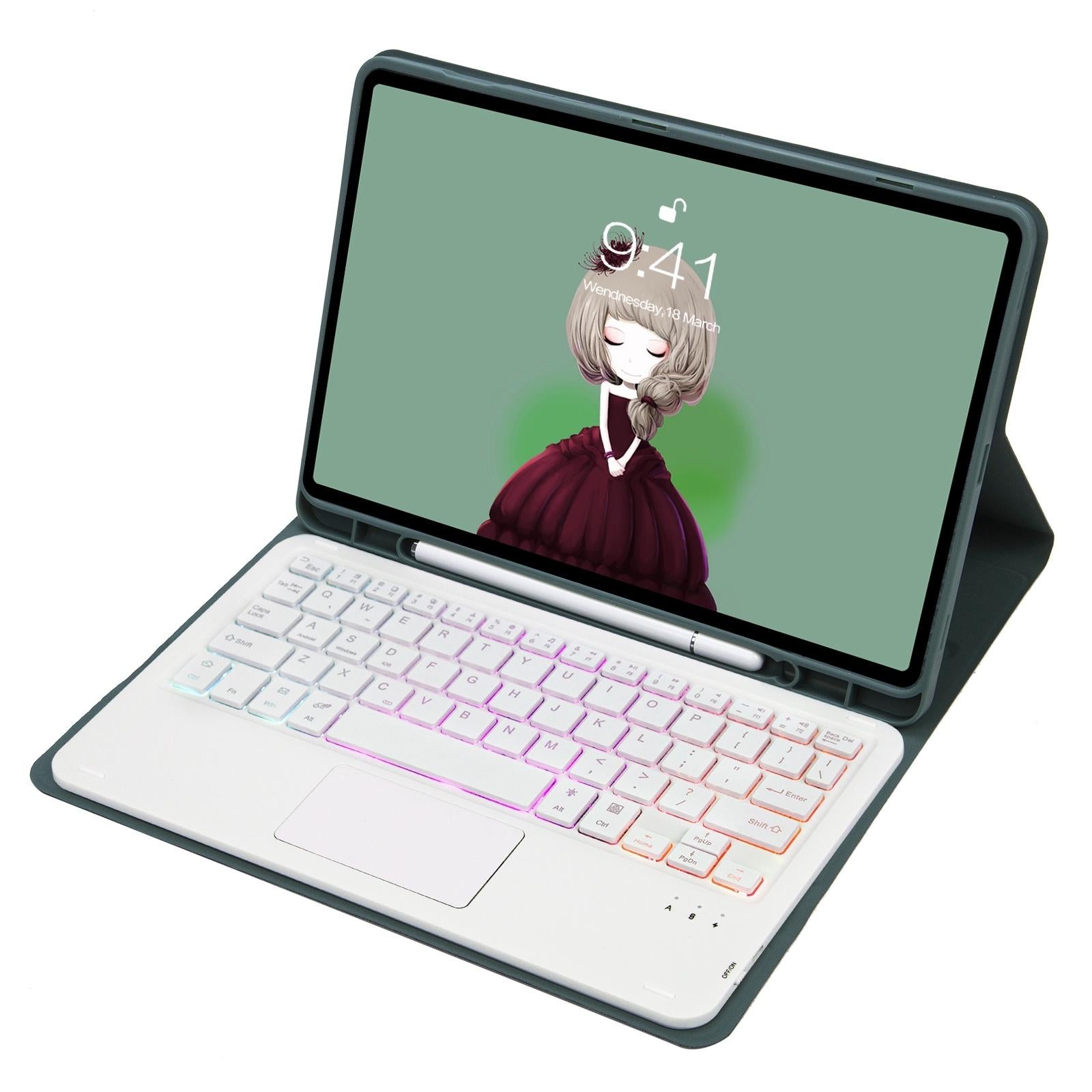 V562-B200610300ADE-202504291846-14 Bluetooth Keyboard Leather Tablet Case For Ipad 10.2 / 10.5 / Air 2019 With Touch Pad & Backlight - Pink - Image 15
