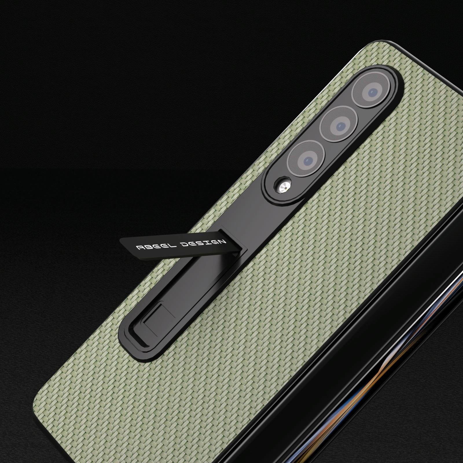 V562-B202707400ADE-202505221916-04 For Samsung Galaxy Z Fold4 5G Carbon Fiber Phone Case With Holder - Dark Brown - Image 5