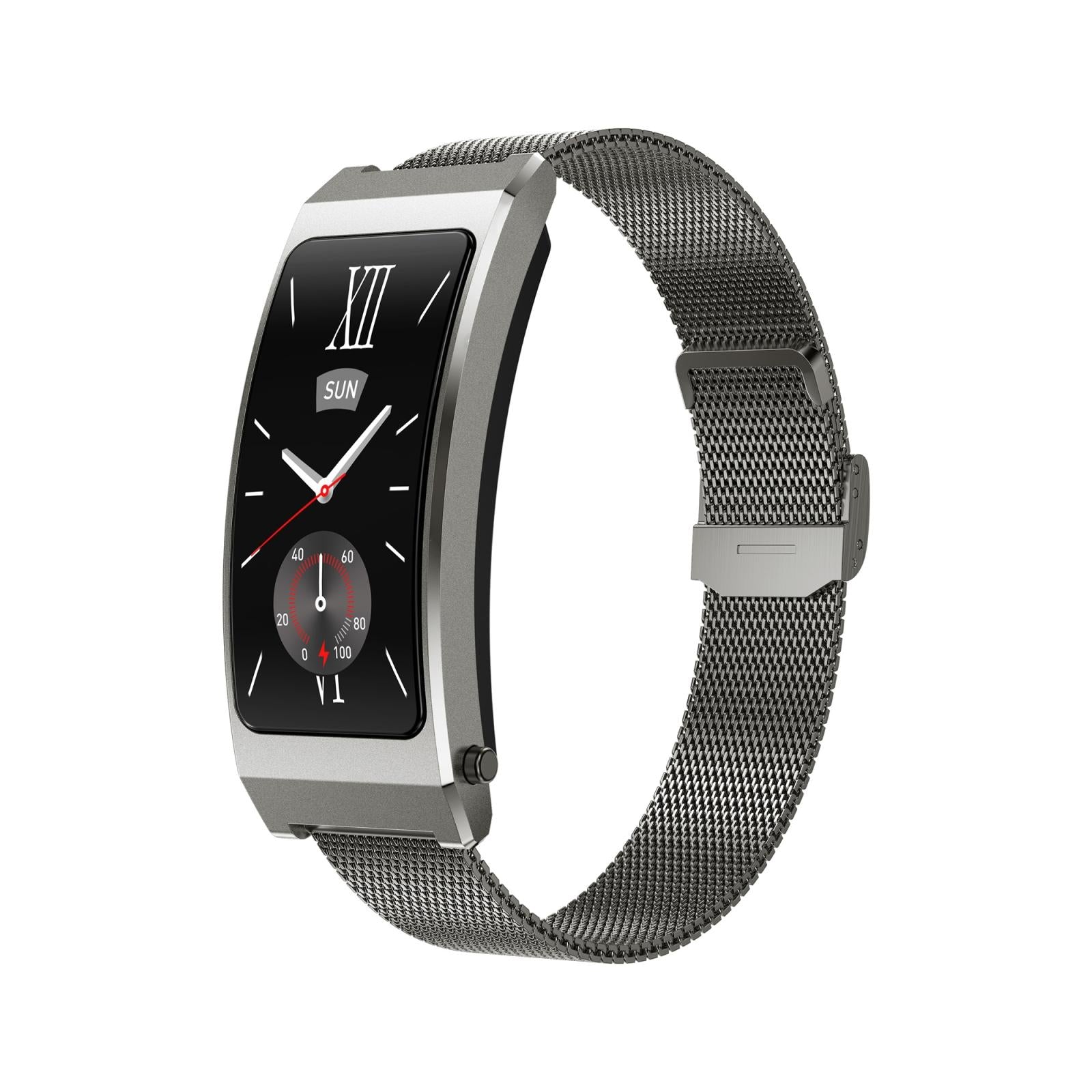 V562-B204517500ADE-202505271126-00 Smart Health Monitoring Bracelet With Bt Call And Leather Strap - Tarnish Milanese Steel Strap - Image 1