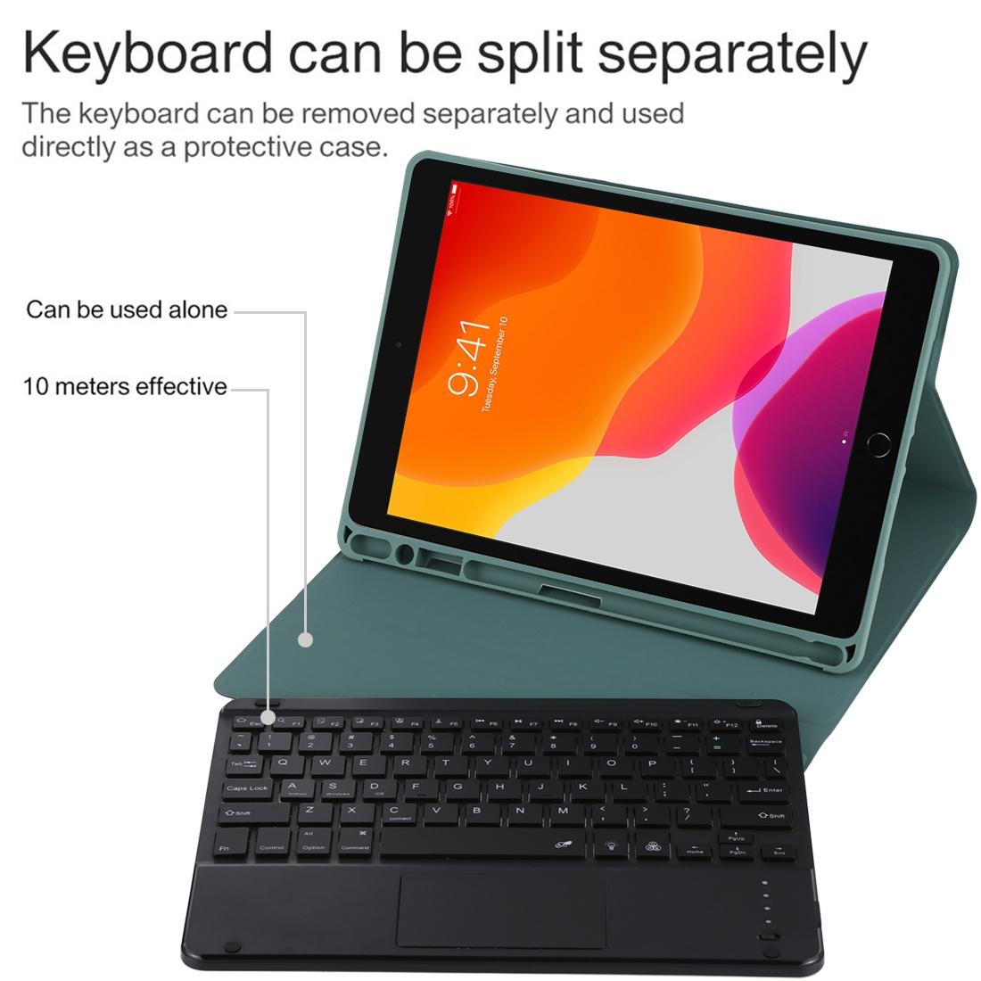 V562-B2065ORPI-202509011202-08 Bluetooth Tablet Case For Ipad 10.2 / Ipad Air 2019 With Touch Pad & Backlight & Pen Holder - Detachable Microfiber Leather - Black - Image 9