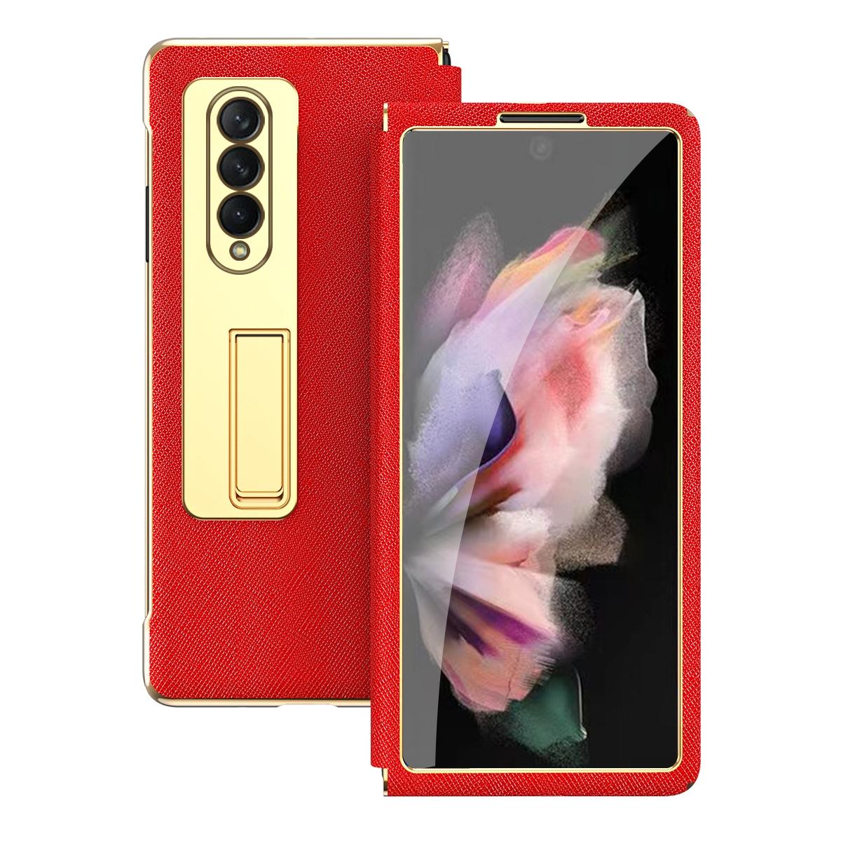 V562-B209994300ADE-202505291228-10 For Samsung Galaxy Z Fold4 5G Flip Case With Tempered Film - Textured Hinge - Red - Image 11