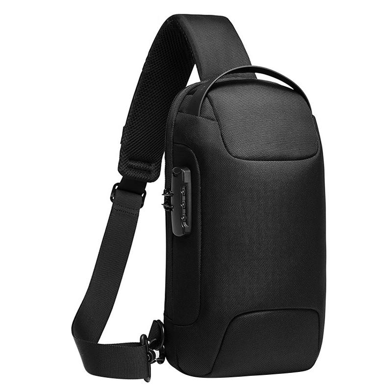 V562-B2872GO-202503032021-00 Waterproof Anti Theft Crossbody Chest Bag Men Oxford Cloth 34X18X10Cm - Black - Image 1